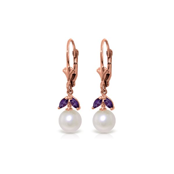 Genuine 4.4 ctw Pearl & Amethyst Earrings 14KT Rose Gold - REF-25H3X