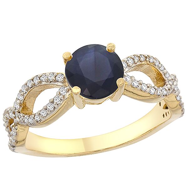 1.30 CTW Blue Sapphire & Diamond Ring 14K Yellow Gold - REF-106F5N