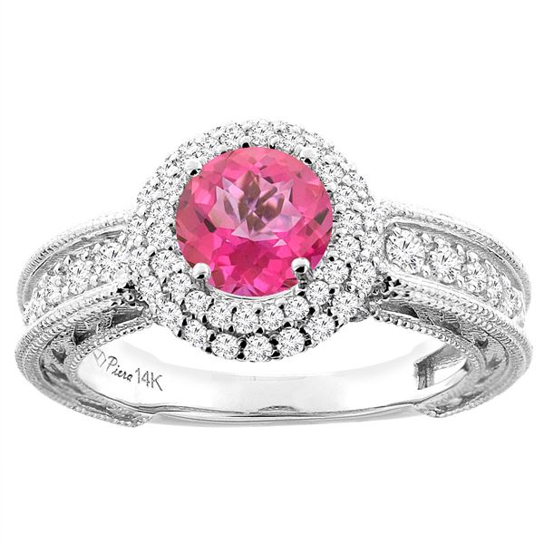 1.50 CTW Pink Topaz & Diamond Ring 14K White Gold - REF-91H8M