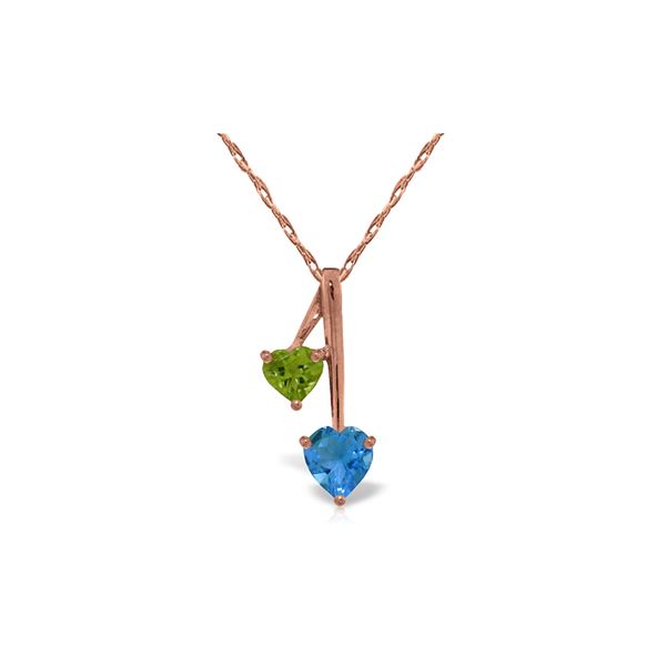 Genuine 1.40 ctw Blue Topaz & Peridot Necklace 14KT Rose Gold - REF-23X8M