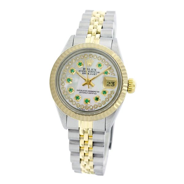 Rolex Pre-owned 26mm Womens Custom String White Mother of Pearl Two Tone