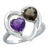 2.61 CTW Diamond, Amethyst & Quartz Ring 14K White Gold - REF-33N9Y