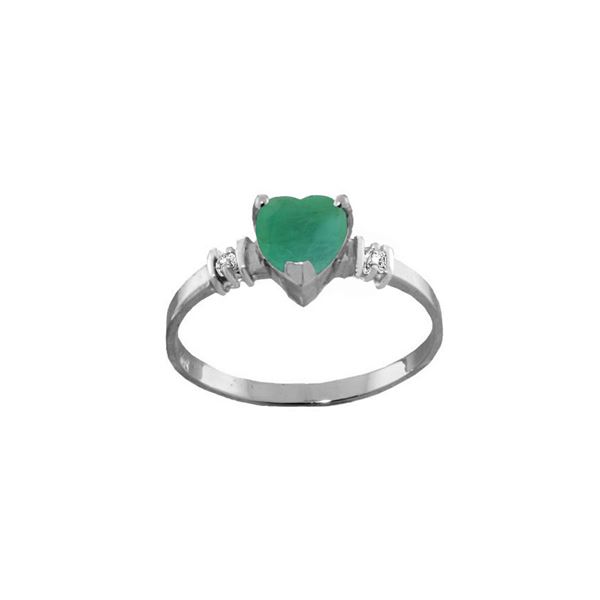 Genuine 1.03 ctw Emerald & Diamond Ring 14KT White Gold - REF-37N6R