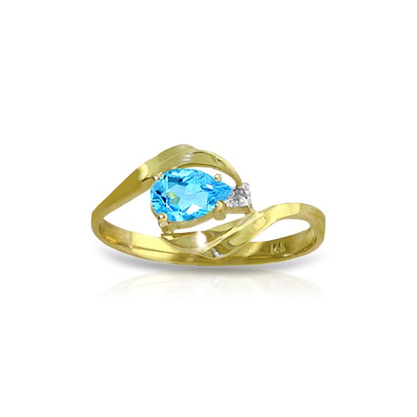 Genuine 0.41 ctw Blue Topaz & Diamond Ring 14KT Yellow Gold - REF-26W6Y