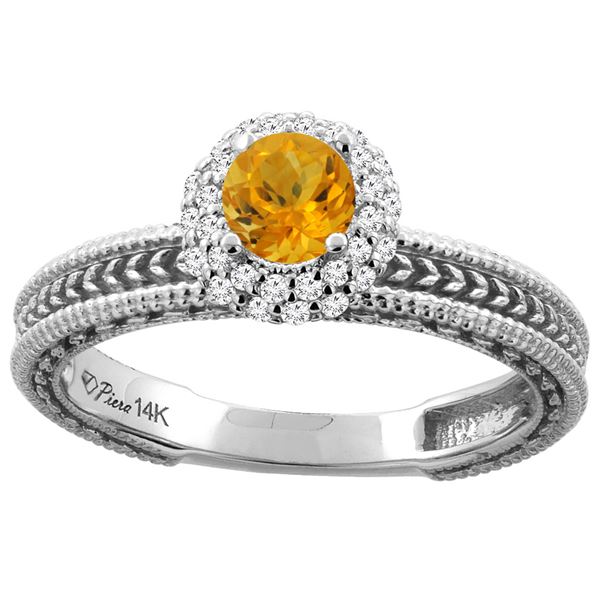 0.67 CTW Citrine & Diamond Ring 14K White Gold - REF-53R3H