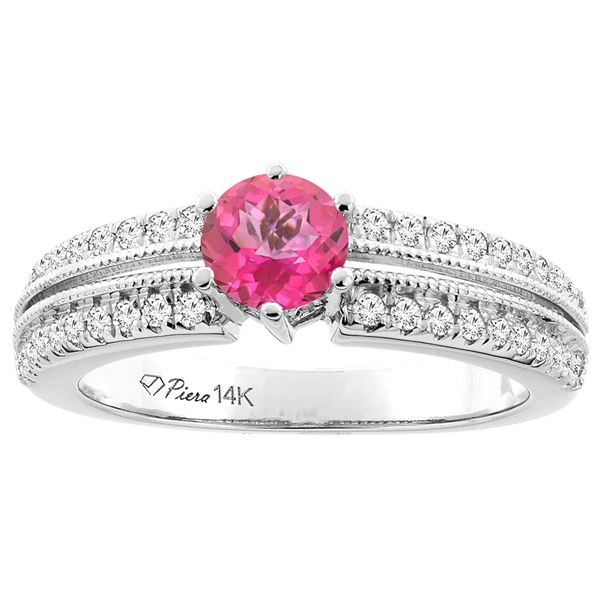 1.30 CTW Pink Topaz & Diamond Ring 14K White Gold - REF-67V3R