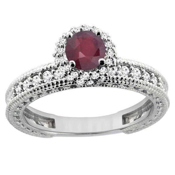 0.95 CTW Ruby & Diamond Ring 14K White Gold - REF-66M2A