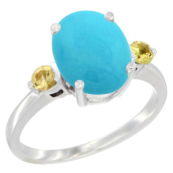 2.64 CTW Turquoise & Yellow Sapphire Ring 14K White Gold - REF-38W2F