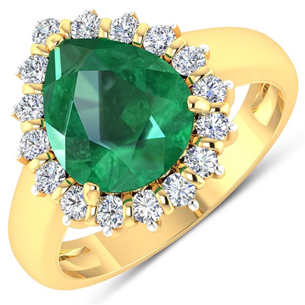 Natural 3.33 CTW Zambian Emerald & Diamond Ring 14K Yellow Gold - REF-141N7R