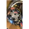 Image 2 : BOX OF BIKE HELMETS, HARD HATS AND BIKE TIRE
