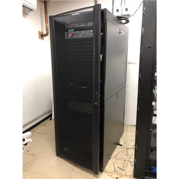 Server room rolling server rack w/ voice & data router/ APC battery ...
