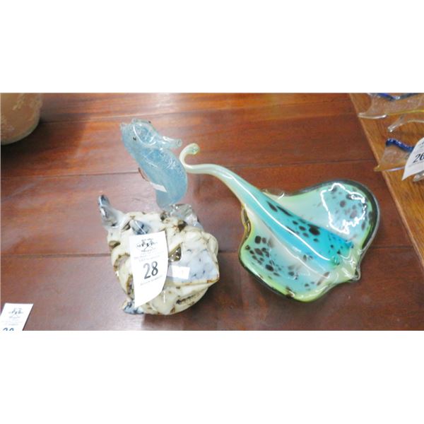 Art Glass Stingray, Seahorse & Porcelain Shark