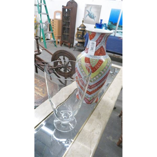 Glass Vase & Painted Porcelain Vase