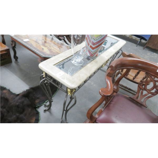 Iron Base Marble Glasstop Hall Table