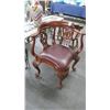 Image 1 : Carved Cherry Leather Seat Corner Armchair