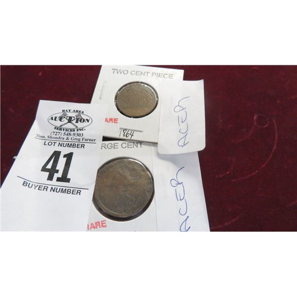 1864 Two Cent And Large Cent