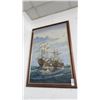 Image 1 : Framed Ship Battle Oil On Canvas - 39" x 27"