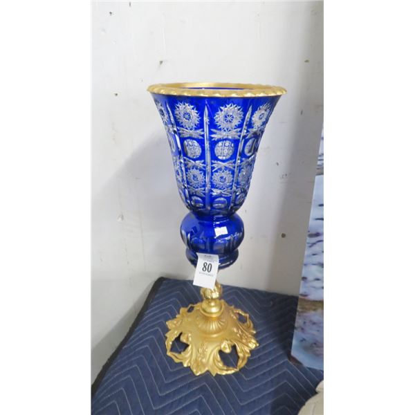 Gold Trim Blue Artglass Vase