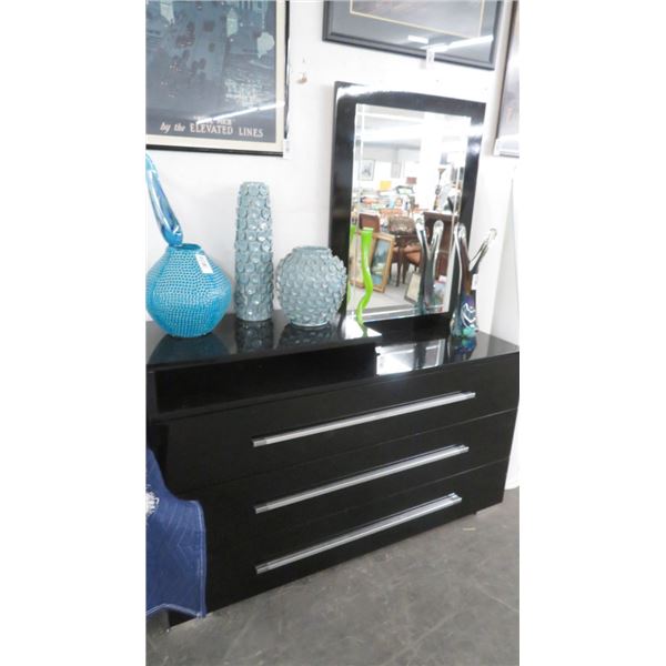 Black Laquer Contemporary Dresser w/Mirror