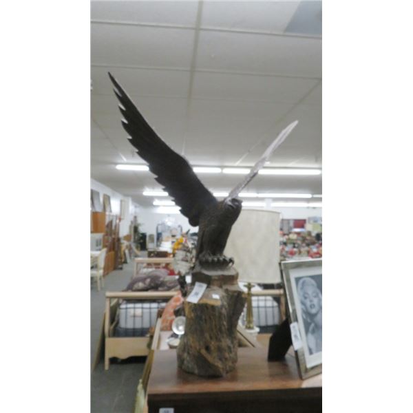 Hand Carved Wood Eagle Statue