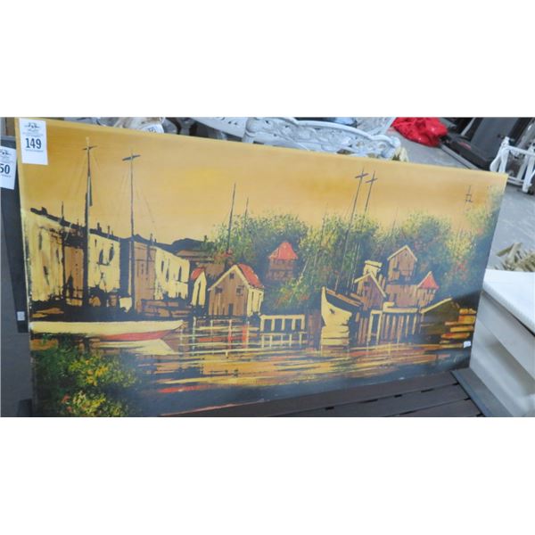 Oil On Board Harbor Scene - 4' x 2'