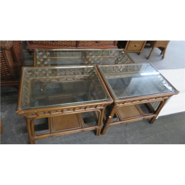 Rattan Glasstop Coffee & End Table Set