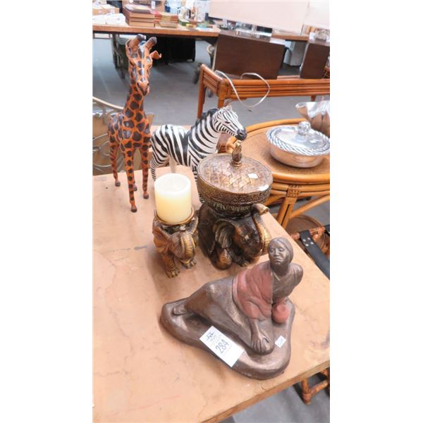 Leather Zebra, Giraffe Figurine & Safari Décor