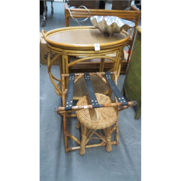 Rattan Stool, Side Table & Removable Top