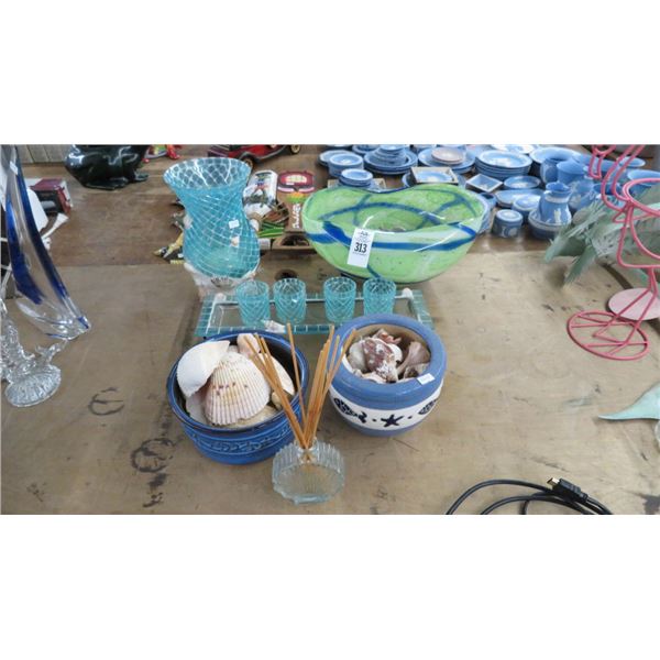 Ceramic & Artglass Bowls w/Seashells