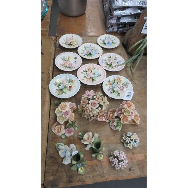 15-Capodimonte Plate & Flower Figurine - 15 X $