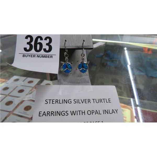 Sterling Silver Turtle Earrings w/Opal Inlay