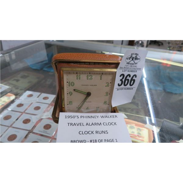 1950's Phinney Walker Travel Alarm Clock