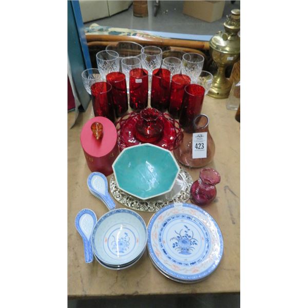 Artglass Vase, Pigeon Blood Glasses, Crystal Stems & More