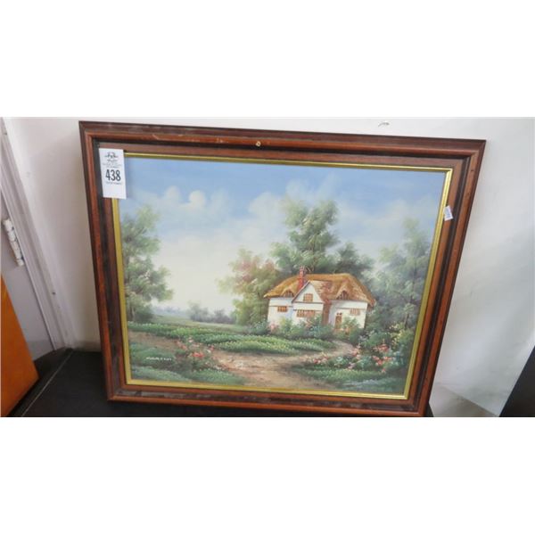 Framed Oil On Board Cottage Scene