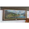 Image 1 : Nicely Framed Oil On Canvas Mountain Cottage Scene - 67" x 31"