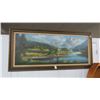 Image 1 : Nicely Framed Oil On Canvas Mountain Cottage Scene - 67" x 31"