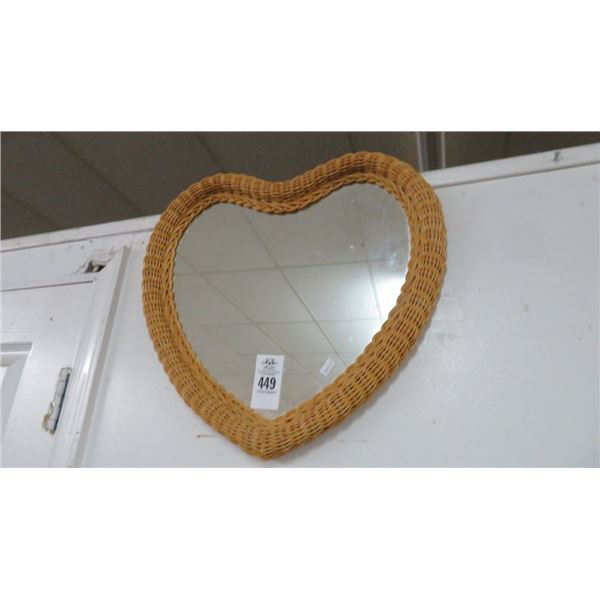 Wicker Framed Heart Shaped Mirror - No Shipping