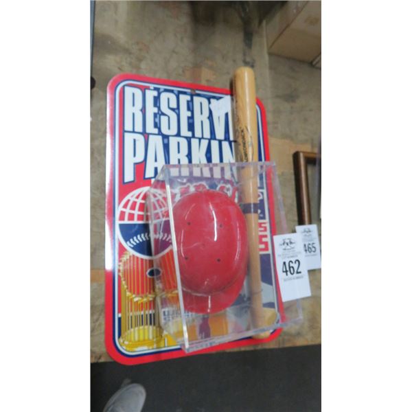 Autographed Phillies Mini Bat & Red Sox Parking Sign