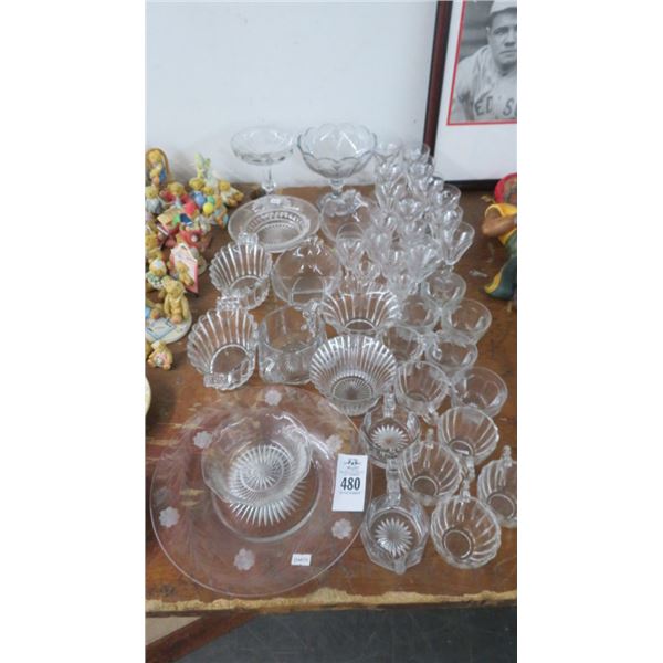 Glass Platter, Bowls & Stems