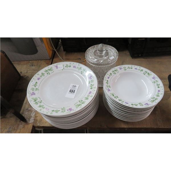 Lot of Gibson Painted Plates, Bowls w/Lidded Jar