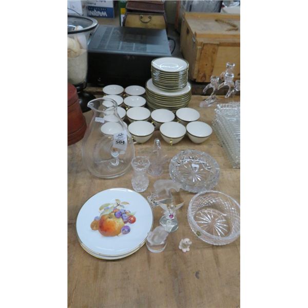 Crystal Bowl, Glass Pitcher & Painted China