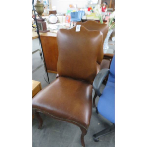 2-Brown Leather Button Tufted Accent Chairs - 2 X $