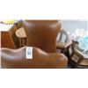 Image 2 : 2-Brown Leather Button Tufted Accent Chairs - 2 X $