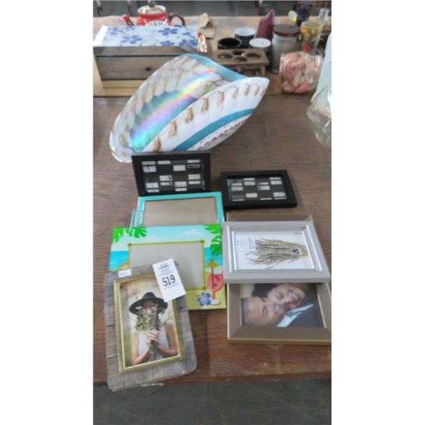 Painted Clam Motif Platter & Picture Frames