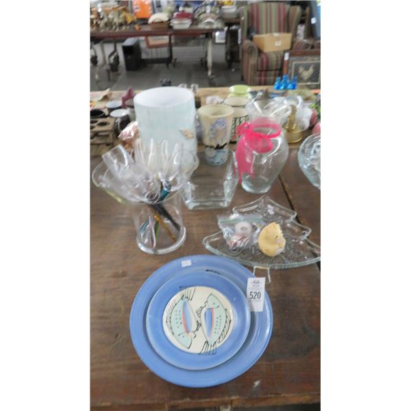 Painted Plates, Wine Stems, Glass Urns