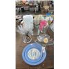 Image 1 : Painted Plates, Wine Stems, Glass Urns