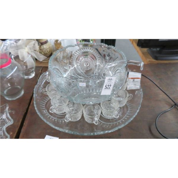 Etched Glass Punch Bowl Set