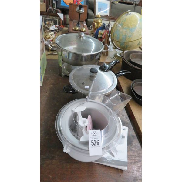 Round Chafing Dish, Pressure Cooker & Kitchen Aid Ice Cream Maker