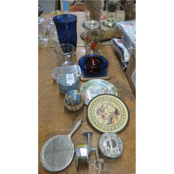 Blue Vase, Painted Plates, Hand Mirror