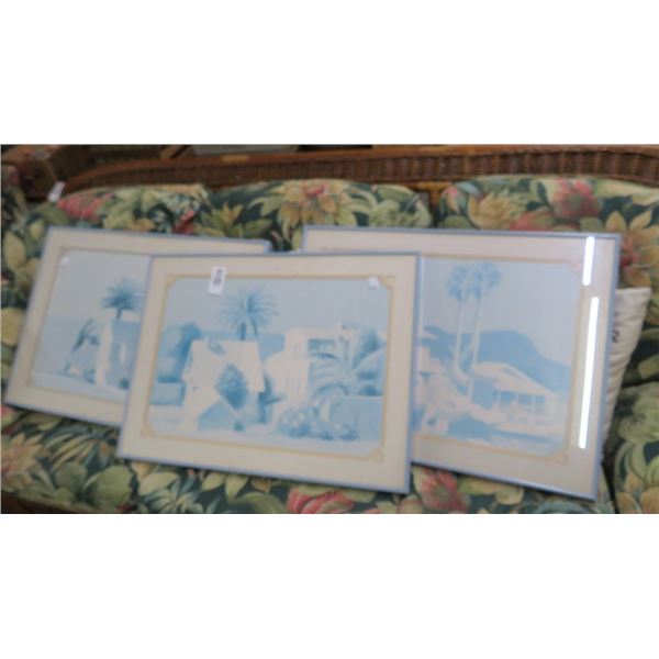 3-Framed Palm Tree, Boat House Print - 3 X $